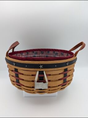 Longaberger Proudly American Darning Basket/Flag Liner & Tie-On/Protector, 2004